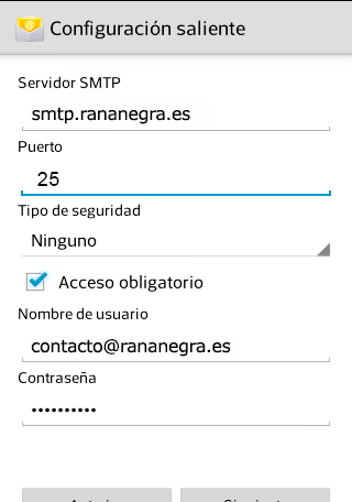 Modificar configuración SMTP Android